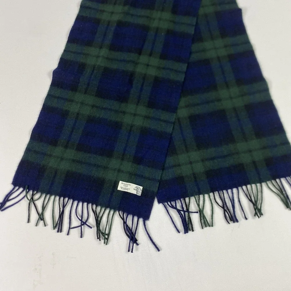 Shepherds Land Scarf Mens‎ Blue 100% Lambswool Plaid Tartan Fringe Soft Winter
